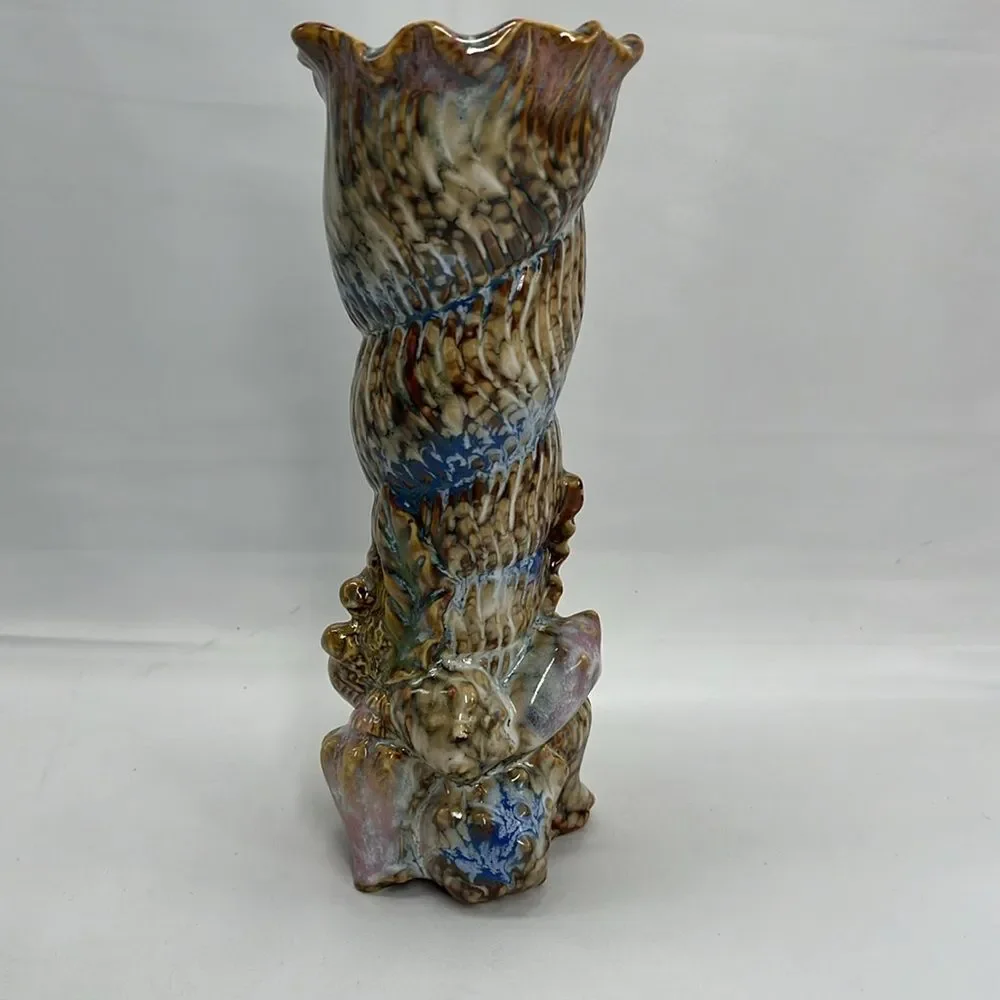 Beautiful Rainbow Seashell and Fish Signed Vase